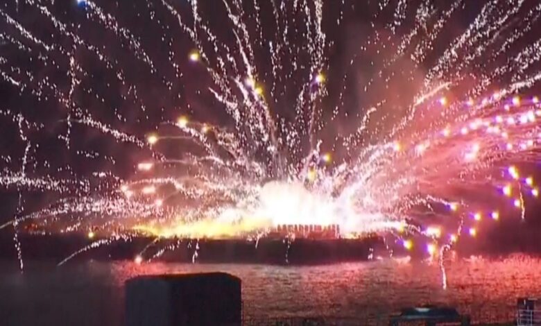 Fireworks ignite as blaze hits Japanese festival launch boats